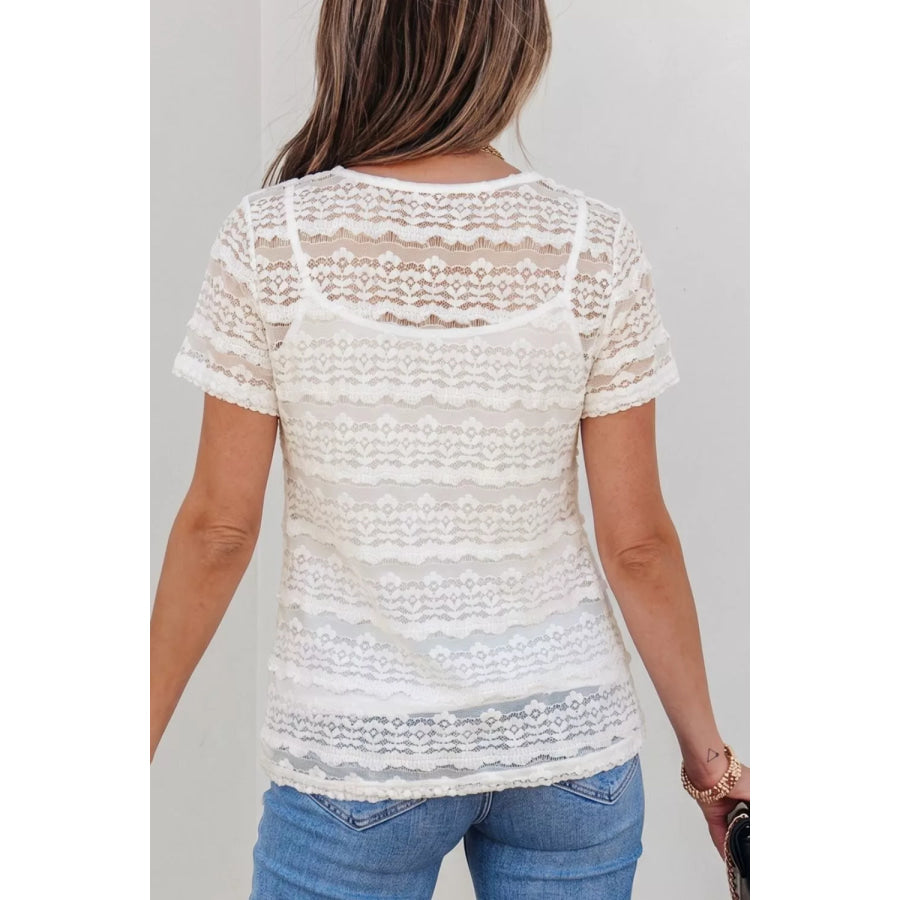 Sheer Lace Short Sleeve Top Apparel and Accessories