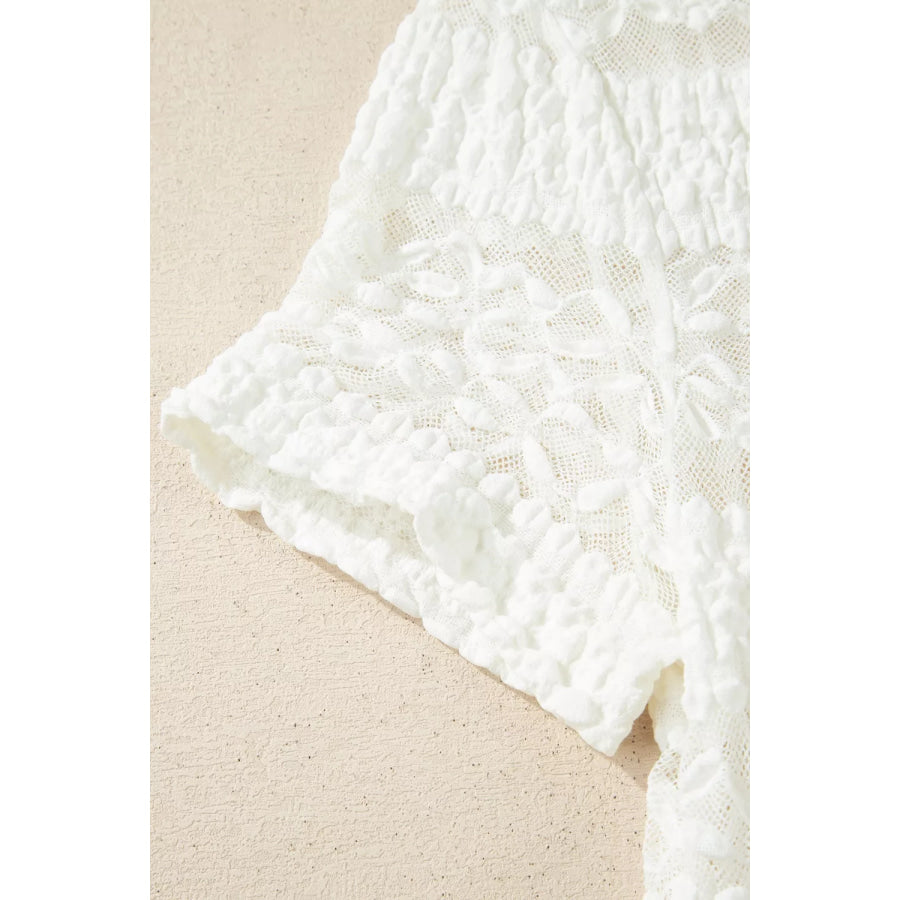 Sheer Lace Textured Patchwork Short Sleeve Top Apparel and Accessories