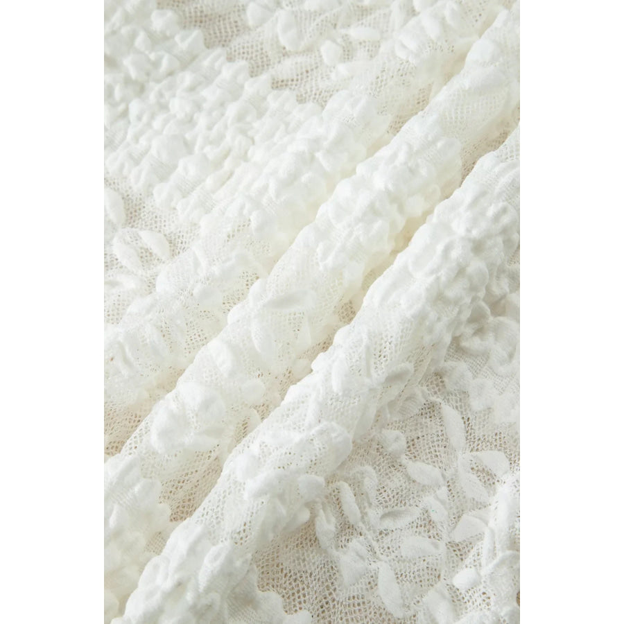 Sheer Lace Textured Patchwork Short Sleeve Top Apparel and Accessories
