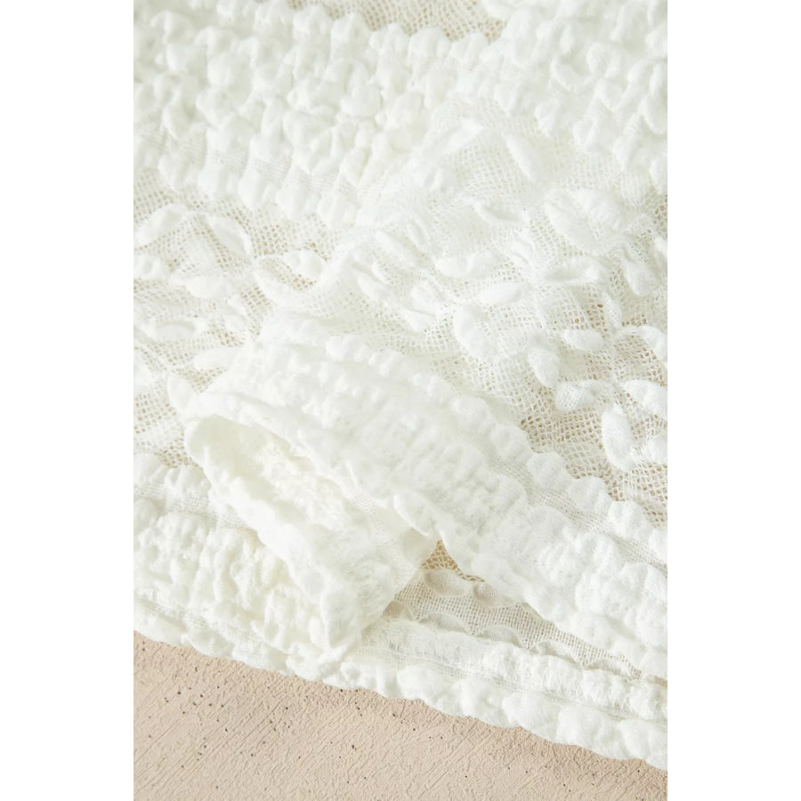 Sheer Lace Textured Patchwork Short Sleeve Top Apparel and Accessories