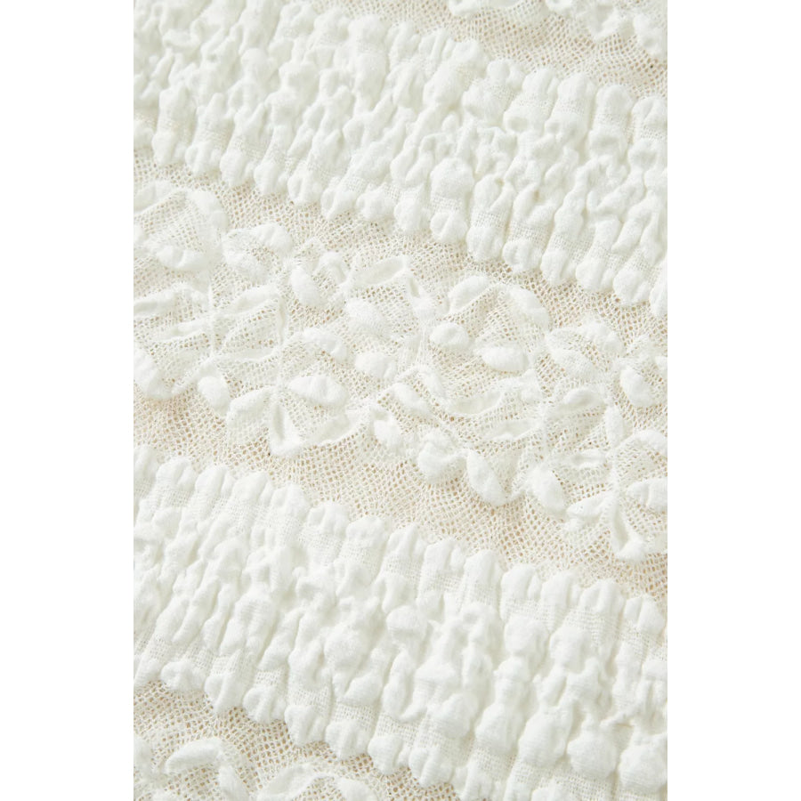 Sheer Lace Textured Patchwork Short Sleeve Top Apparel and Accessories