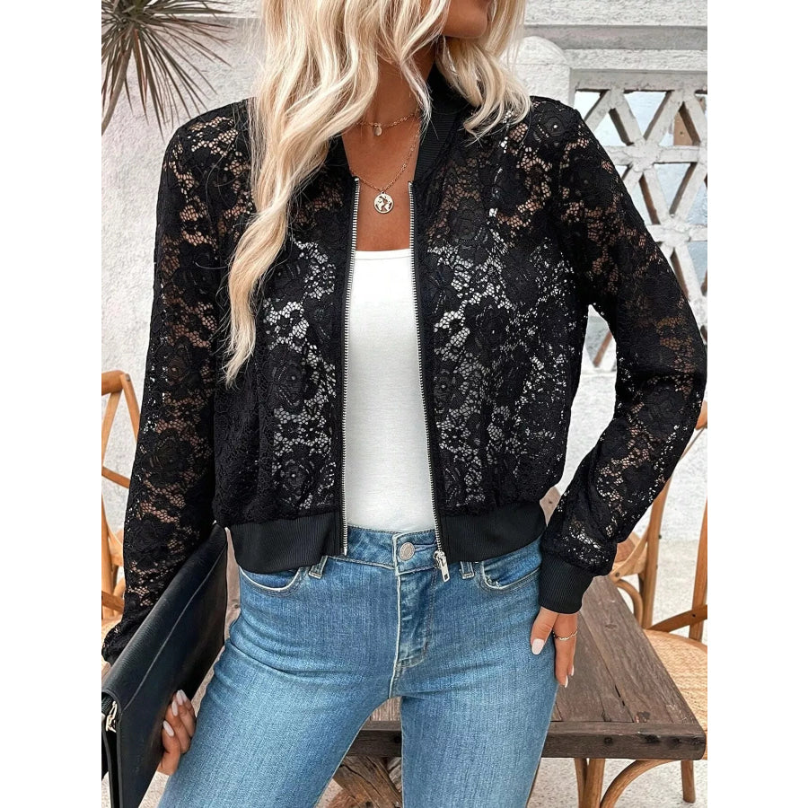 Sheer Lace Zip Up Jacket Apparel and Accessories