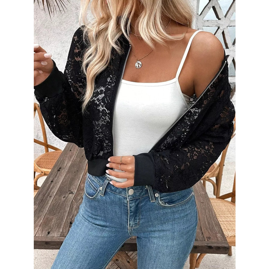 Sheer Lace Zip Up Jacket Apparel and Accessories