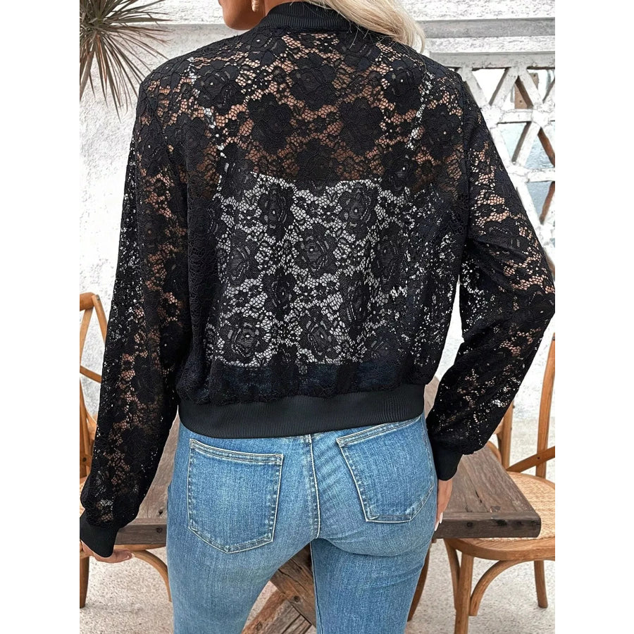 Sheer Lace Zip Up Jacket Apparel and Accessories