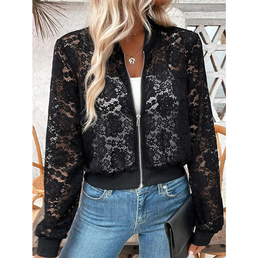 Sheer Lace Zip Up Jacket Apparel and Accessories