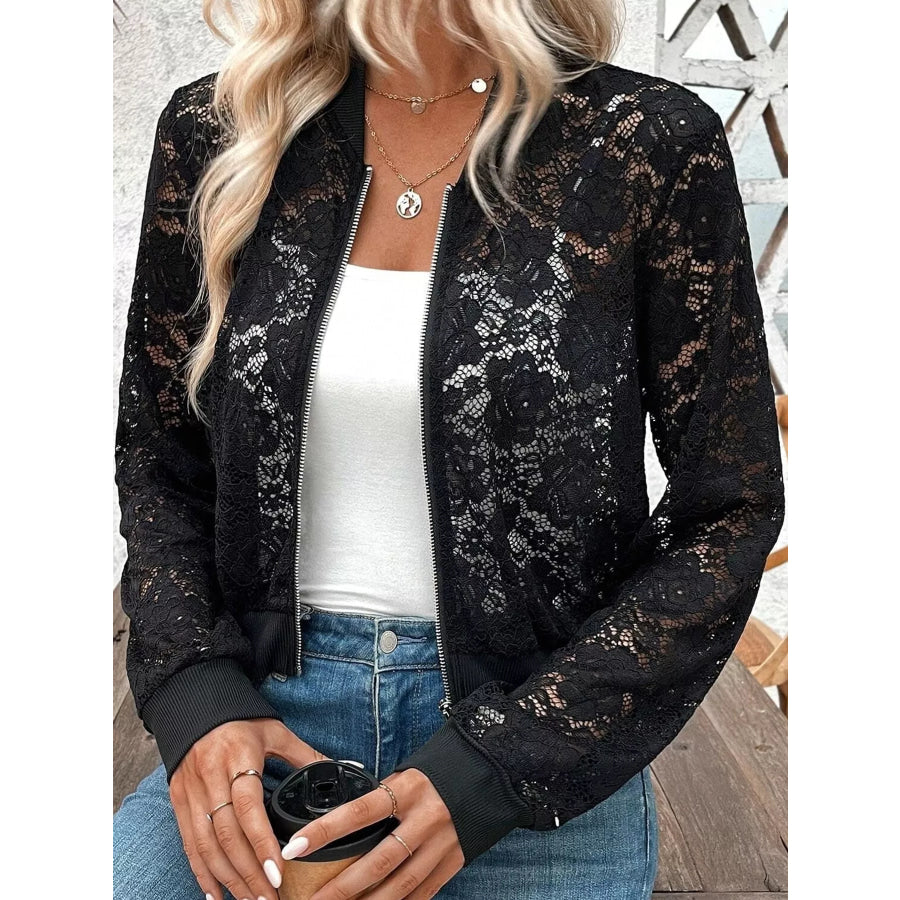 Sheer Lace Zip Up Jacket Apparel and Accessories