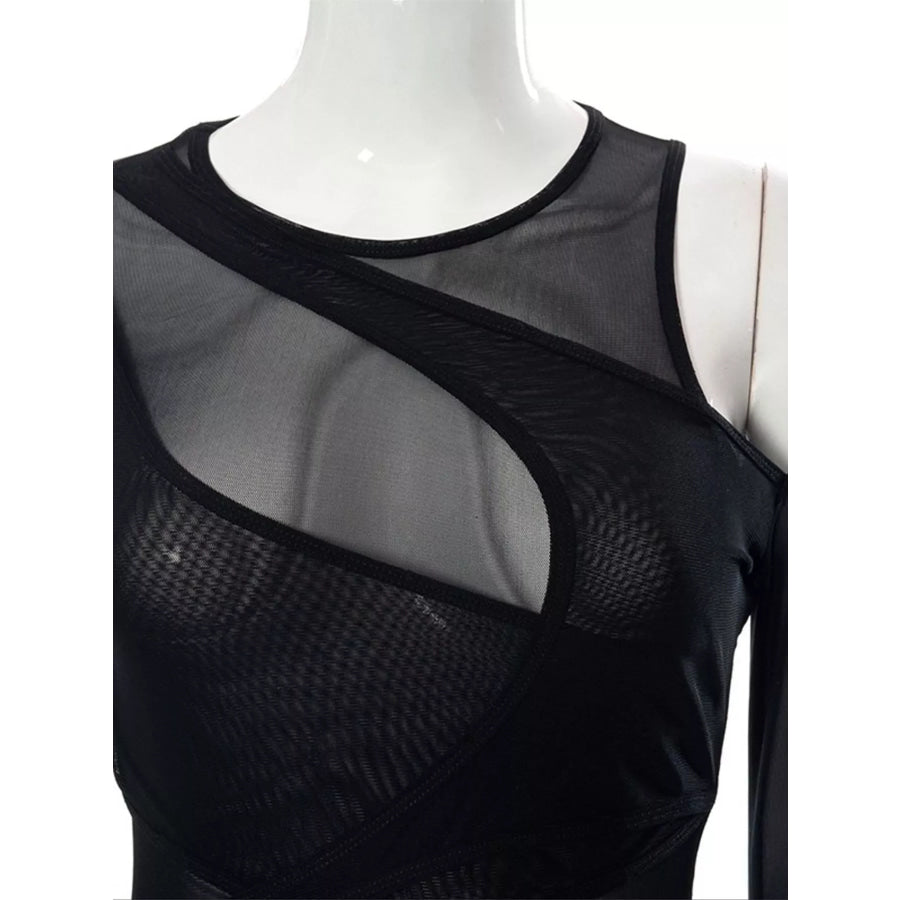 Sheer Mesh Cut-Out Long Sleeve Bodysuit Apparel and Accessories