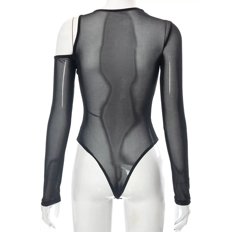 Sheer Mesh Cut-Out Long Sleeve Bodysuit Apparel and Accessories