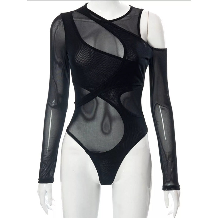 Sheer Mesh Cut-Out Long Sleeve Bodysuit Apparel and Accessories