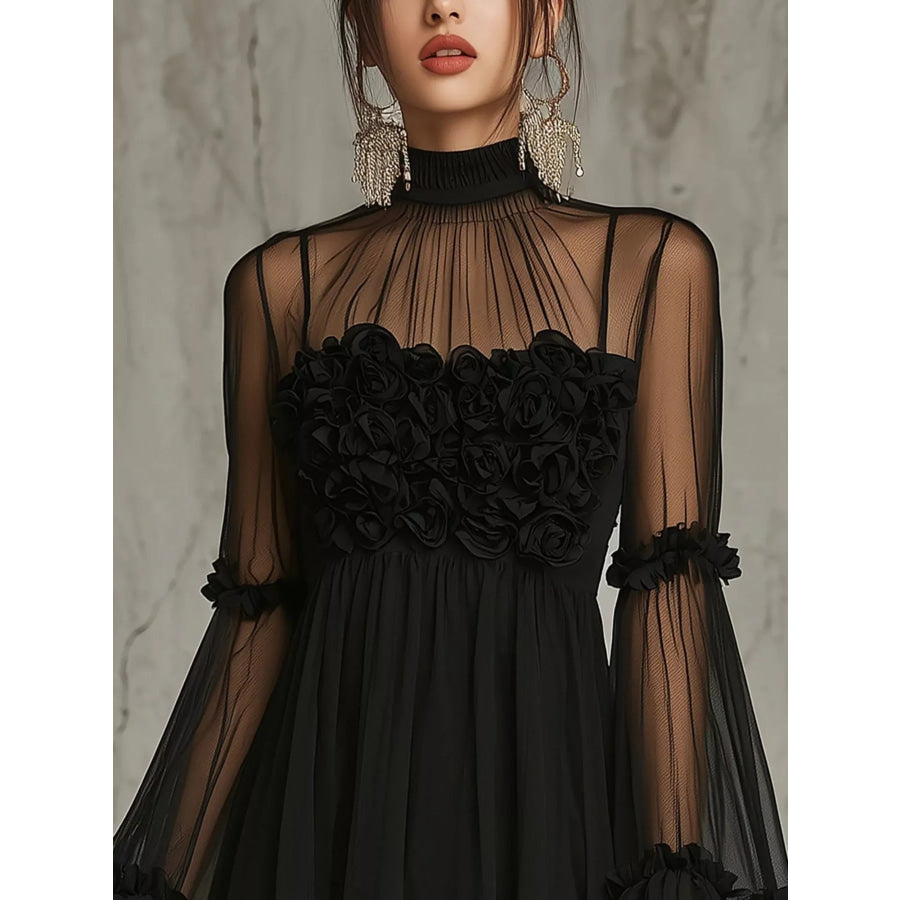 Sheer Mesh Flare Sleeve Mini Dress Apparel and Accessories
