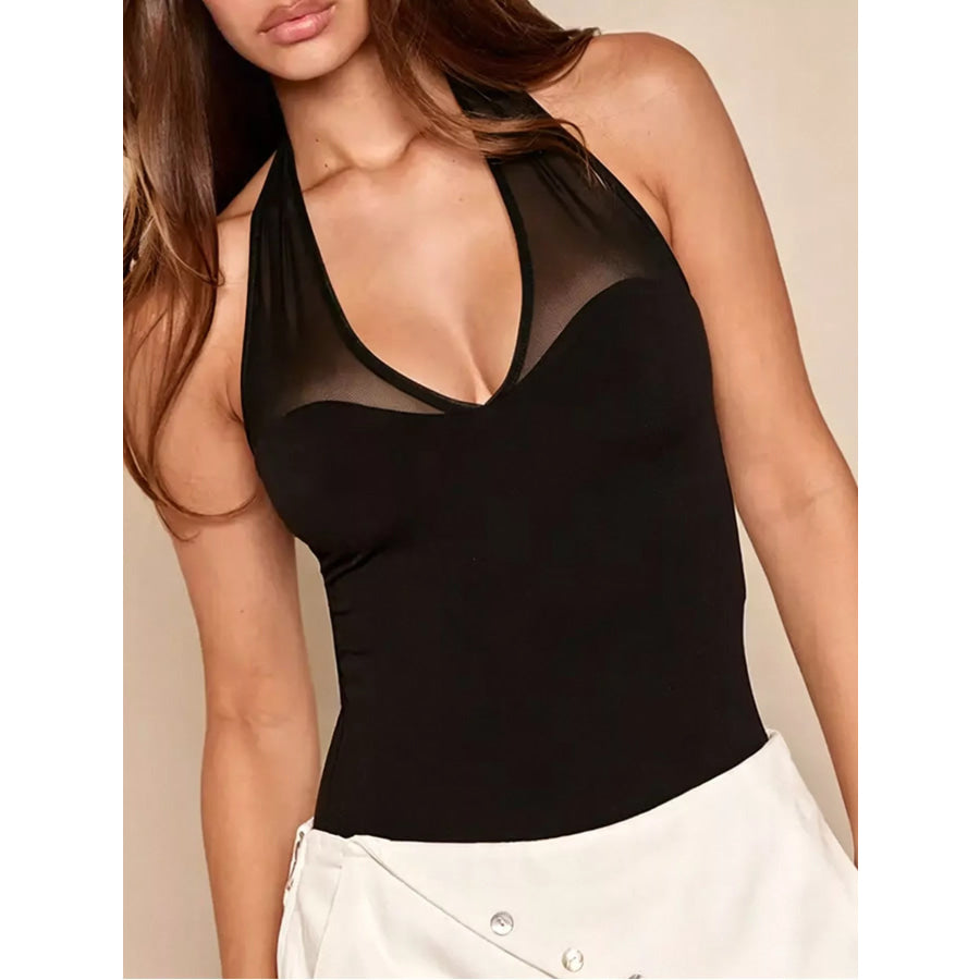 Sheer Mesh Halter Neck Bodysuit Black / S Apparel and Accessories