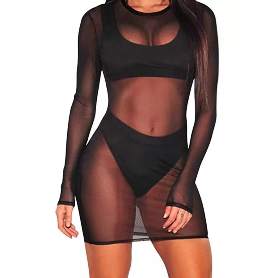 Sheer Mesh Long Sleeve Cover-Up Black / S Apparel and Accessories