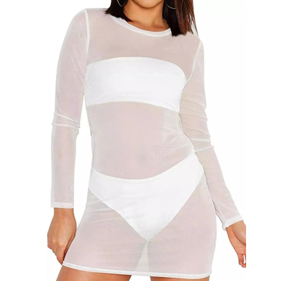 Sheer Mesh Long Sleeve Cover-Up White / S Apparel and Accessories
