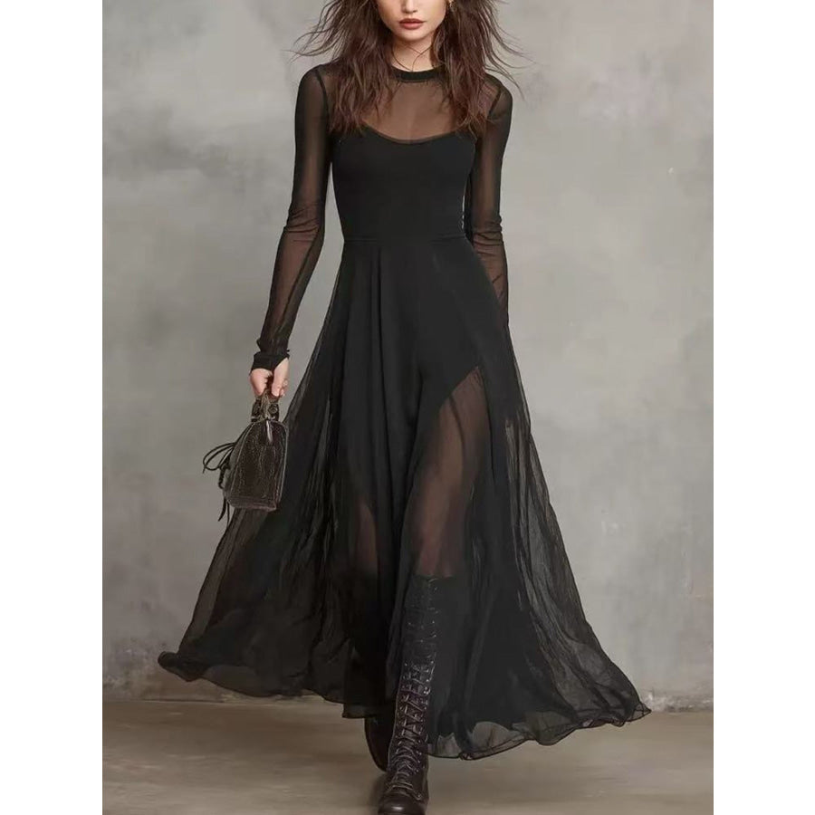 Sheer Mesh Maxi Dress Two-Piece Set Black / S Apparel and Accessories