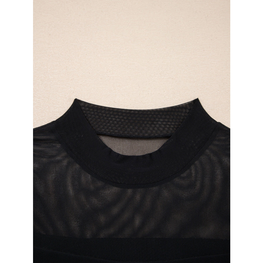 Sheer Mesh Patchwork Cap Sleeve T Shirt Apparel and Accessories