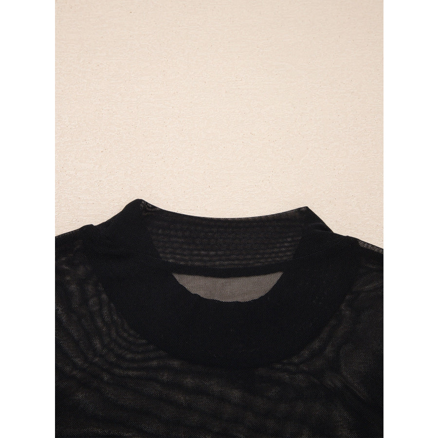 Sheer Mesh Patchwork Cap Sleeve T Shirt Apparel and Accessories