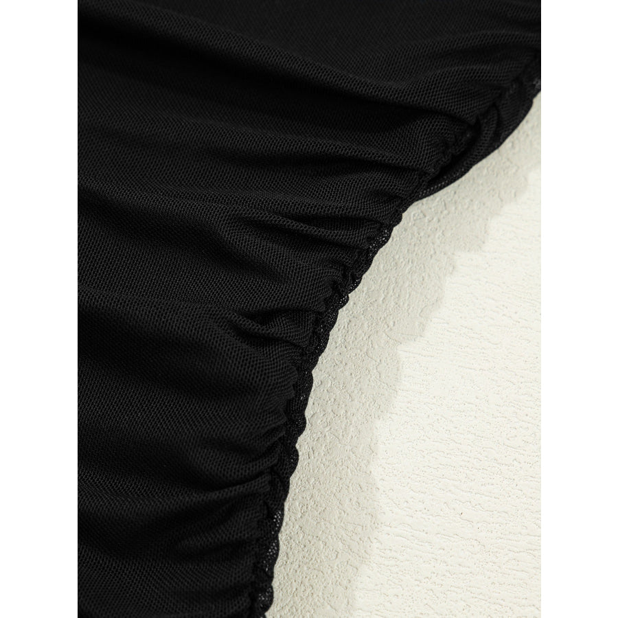 Sheer Mesh Patchwork High Neck Long Sleeve Top Apparel and Accessories