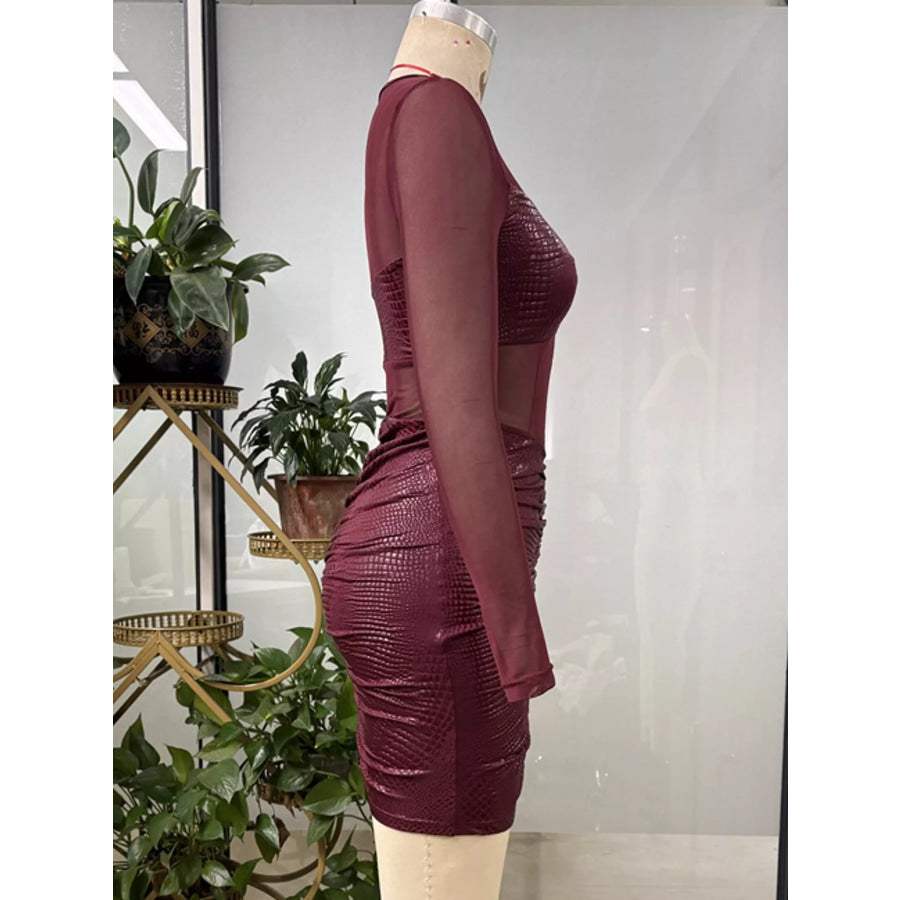 Sheer Mesh Ruched Bodycon Mini Dress Apparel and Accessories