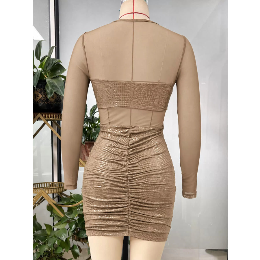 Sheer Mesh Ruched Bodycon Mini Dress Apparel and Accessories