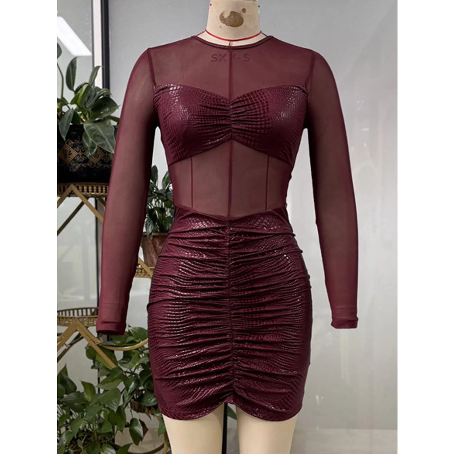 Sheer Mesh Ruched Bodycon Mini Dress Apparel and Accessories