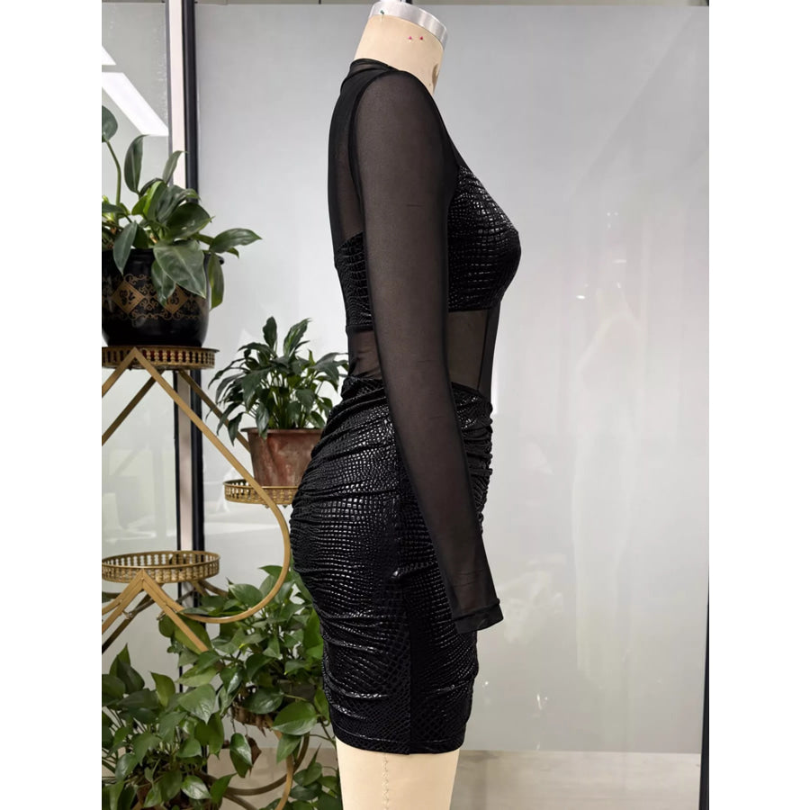 Sheer Mesh Ruched Bodycon Mini Dress Apparel and Accessories