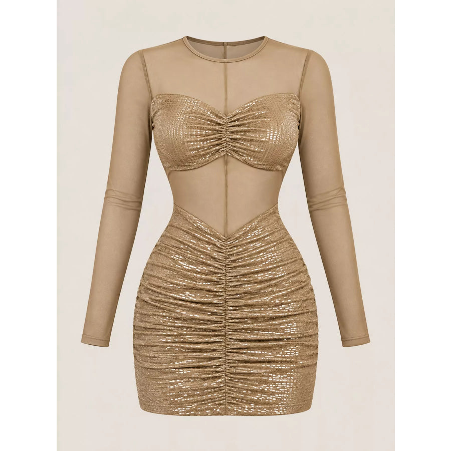 Sheer Mesh Ruched Bodycon Mini Dress Apparel and Accessories
