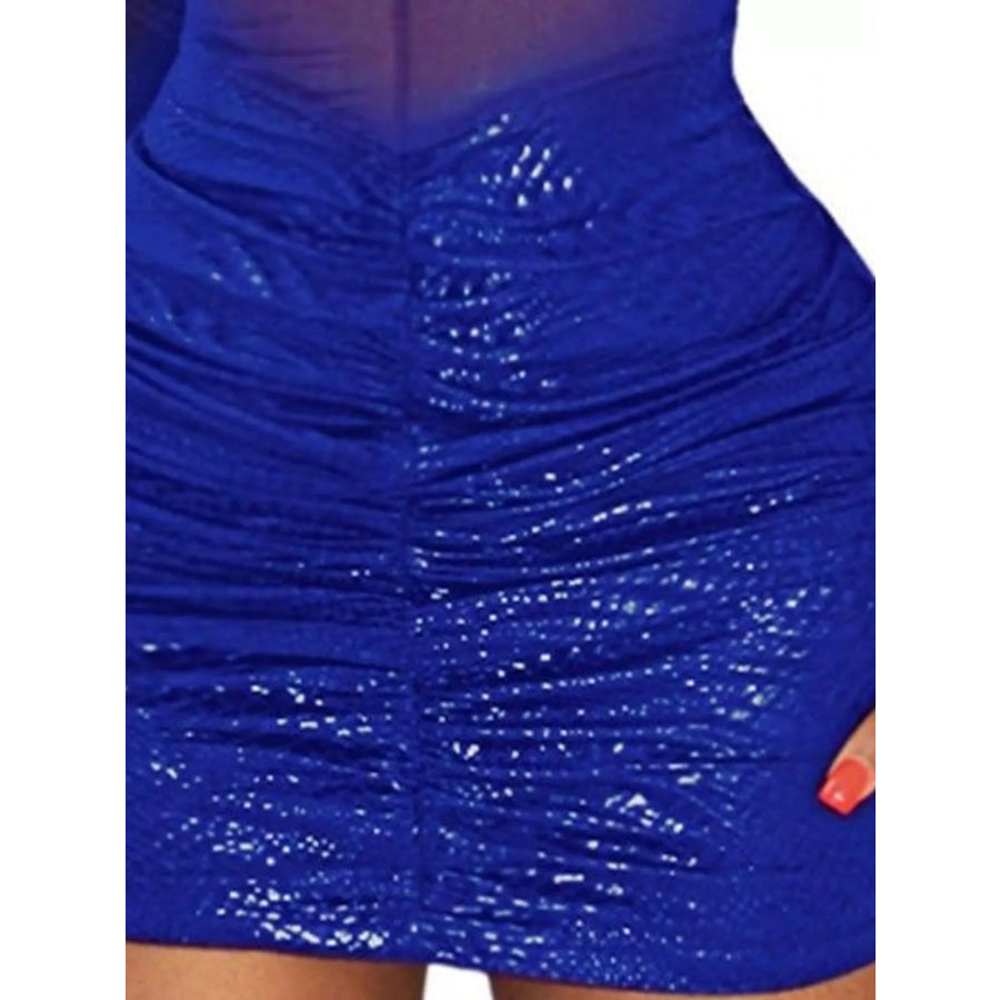 Sheer Mesh Ruched Bodycon Mini Dress Apparel and Accessories