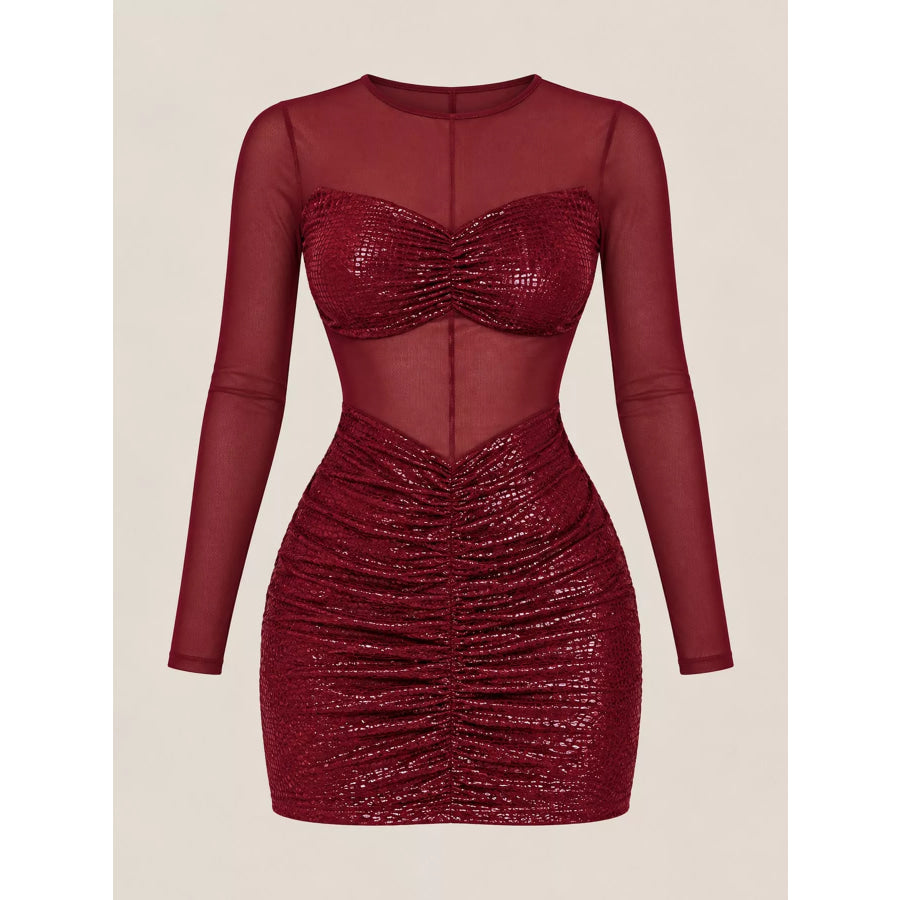 Sheer Mesh Ruched Bodycon Mini Dress Apparel and Accessories