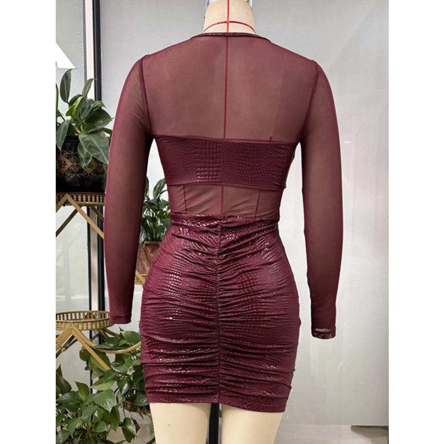 Sheer Mesh Ruched Bodycon Mini Dress Apparel and Accessories