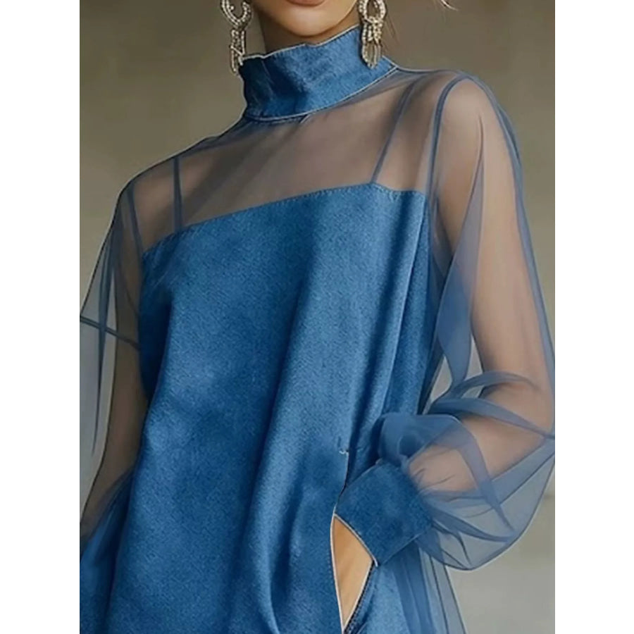 Sheer Mesh Turtleneck Mini Dress Apparel and Accessories