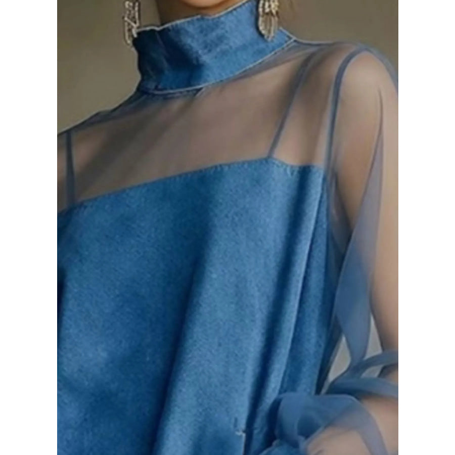 Sheer Mesh Turtleneck Mini Dress Apparel and Accessories