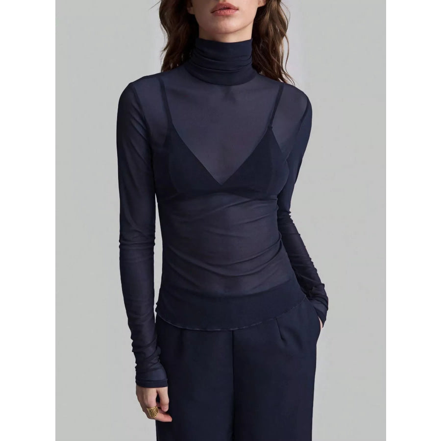 Sheer Mesh Turtleneck Top Apparel and Accessories