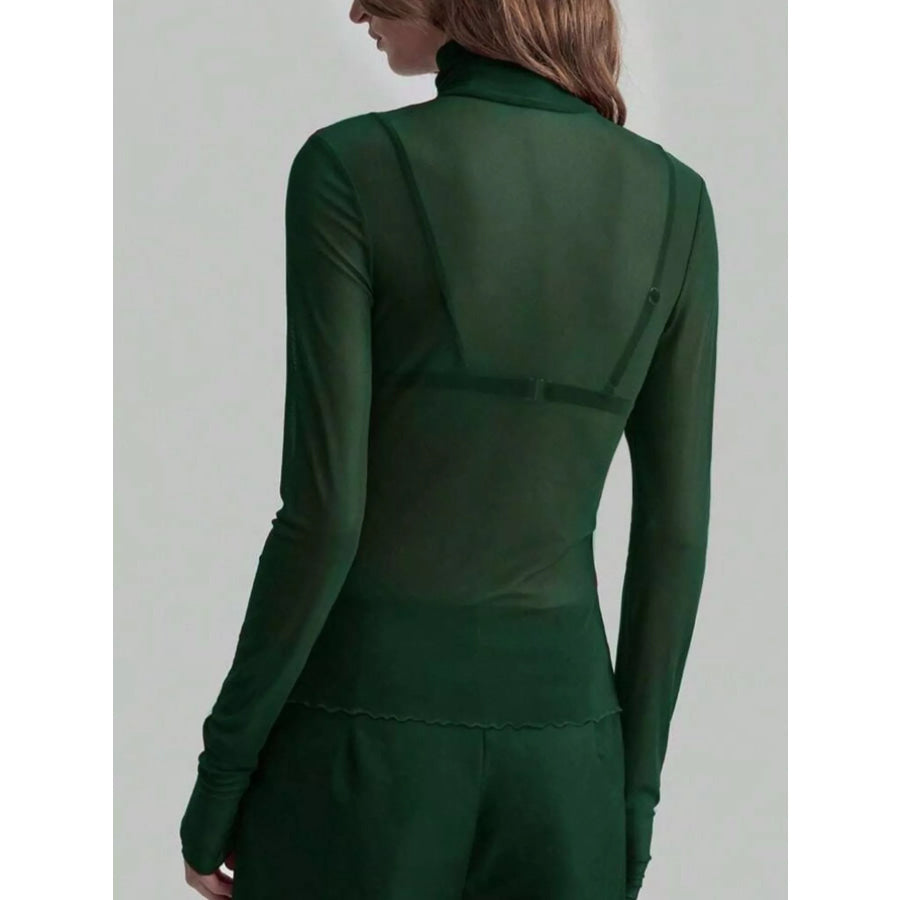 Sheer Mesh Turtleneck Top Apparel and Accessories