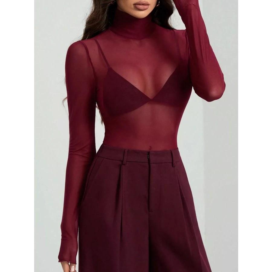 Sheer Mesh Turtleneck Top Apparel and Accessories