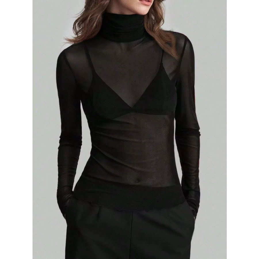 Sheer Mesh Turtleneck Top Apparel and Accessories