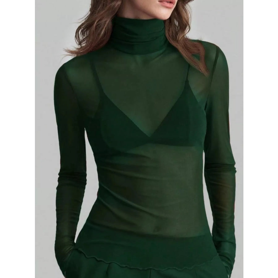 Sheer Mesh Turtleneck Top Apparel and Accessories