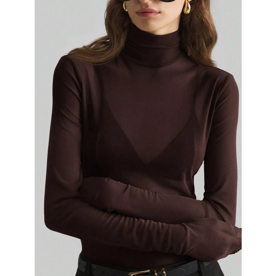 Sheer Mesh Turtleneck Top Apparel and Accessories