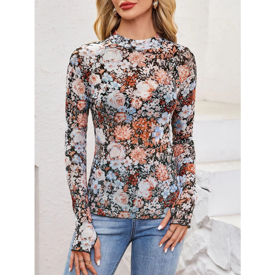 Sheer Mock Neck Long Sleeve Top Apparel and Accessories