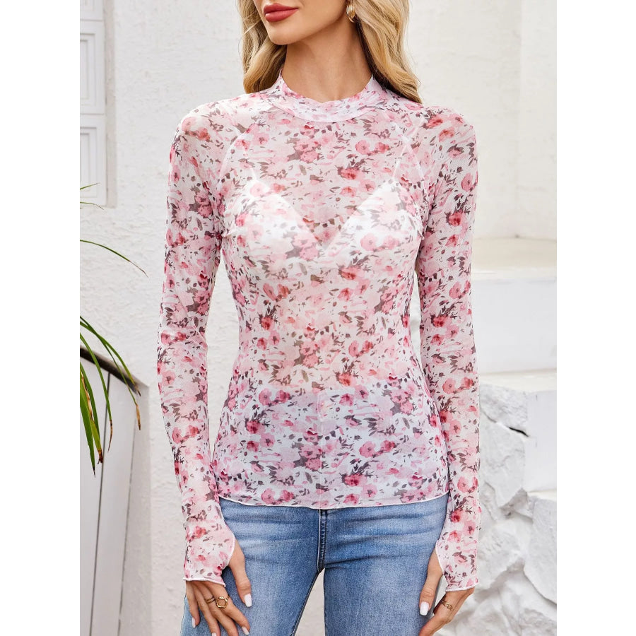 Sheer Mock Neck Long Sleeve Top Apparel and Accessories