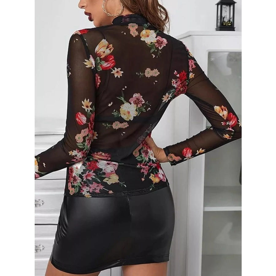 Sheer Mock Neck Long Sleeve Top Apparel and Accessories