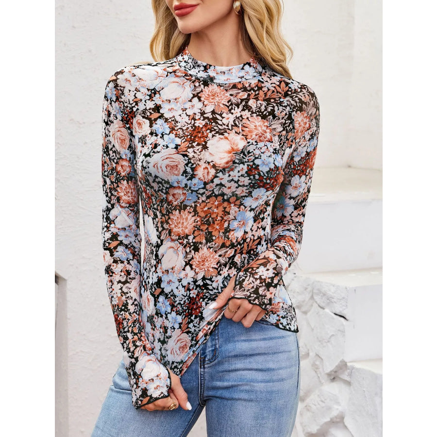 Sheer Mock Neck Long Sleeve Top Apparel and Accessories
