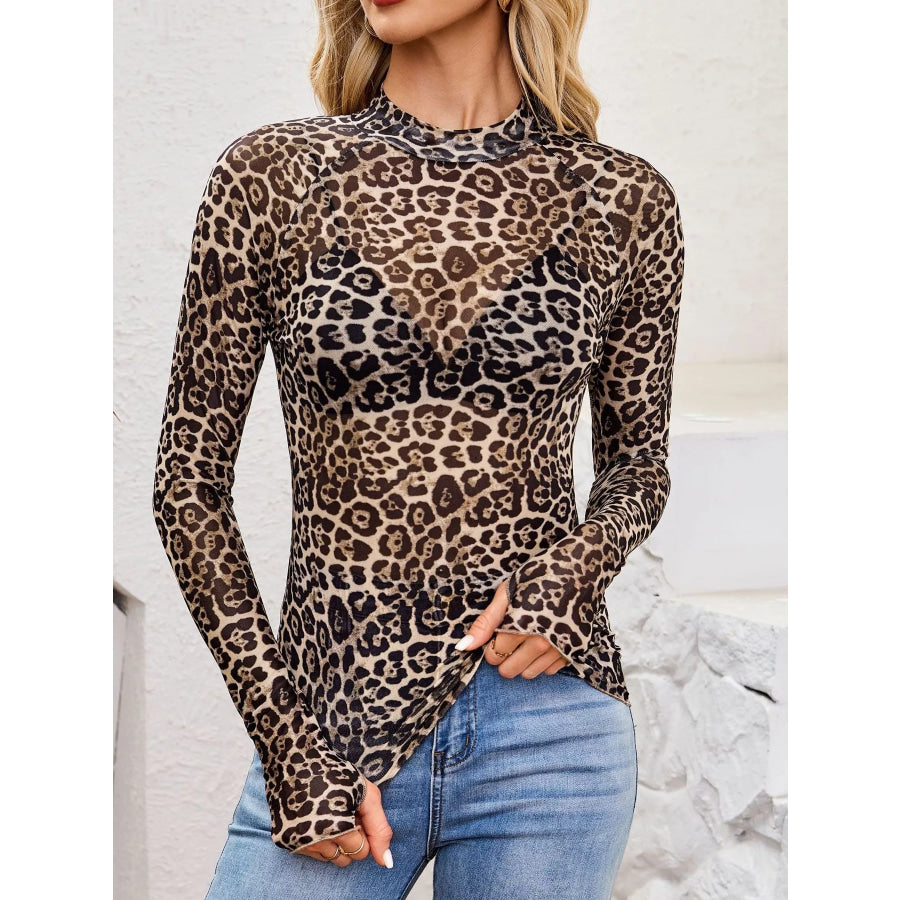 Sheer Mock Neck Long Sleeve Top Apparel and Accessories