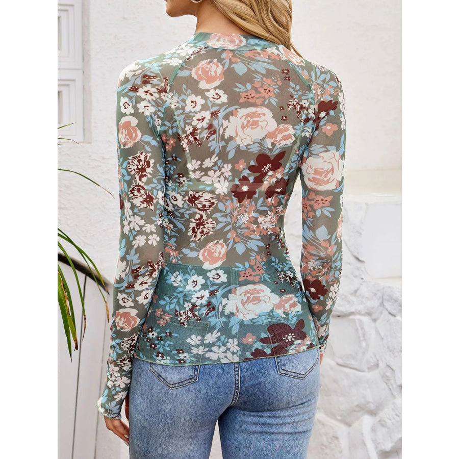 Sheer Mock Neck Long Sleeve Top Apparel and Accessories