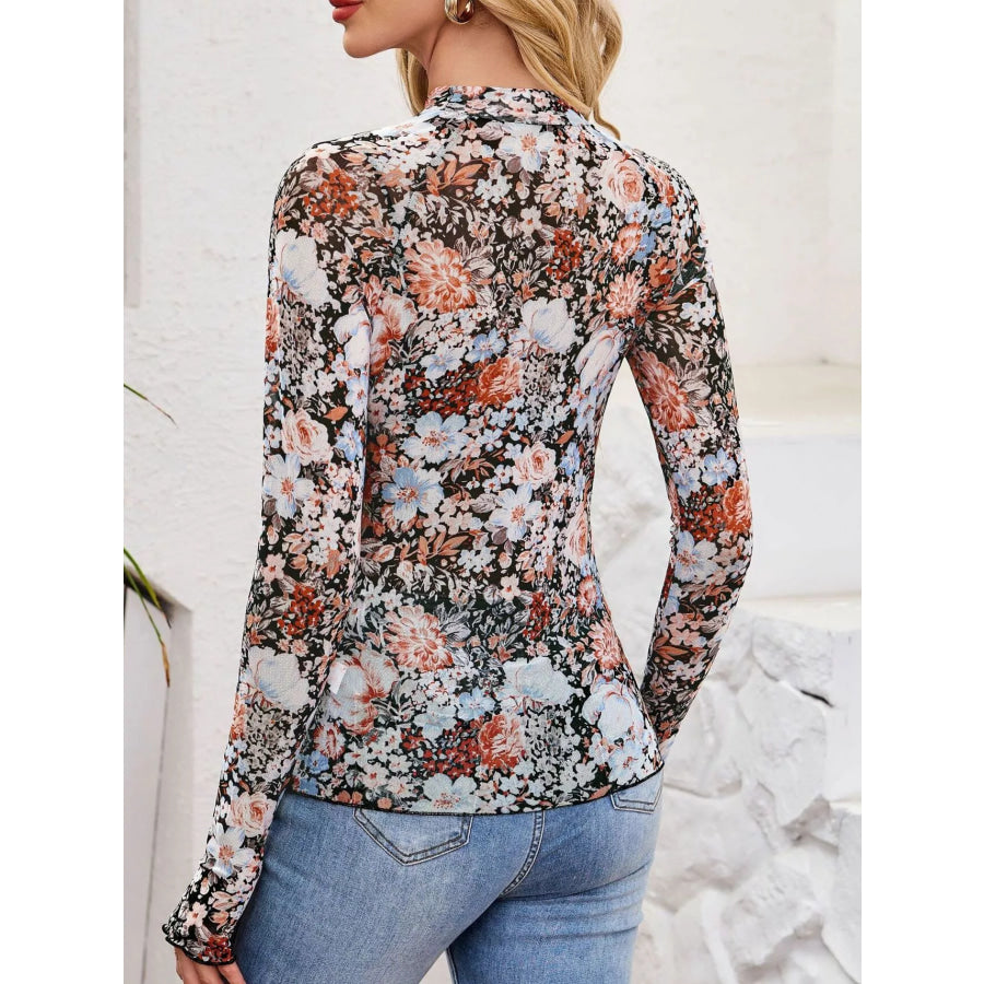 Sheer Mock Neck Long Sleeve Top Apparel and Accessories