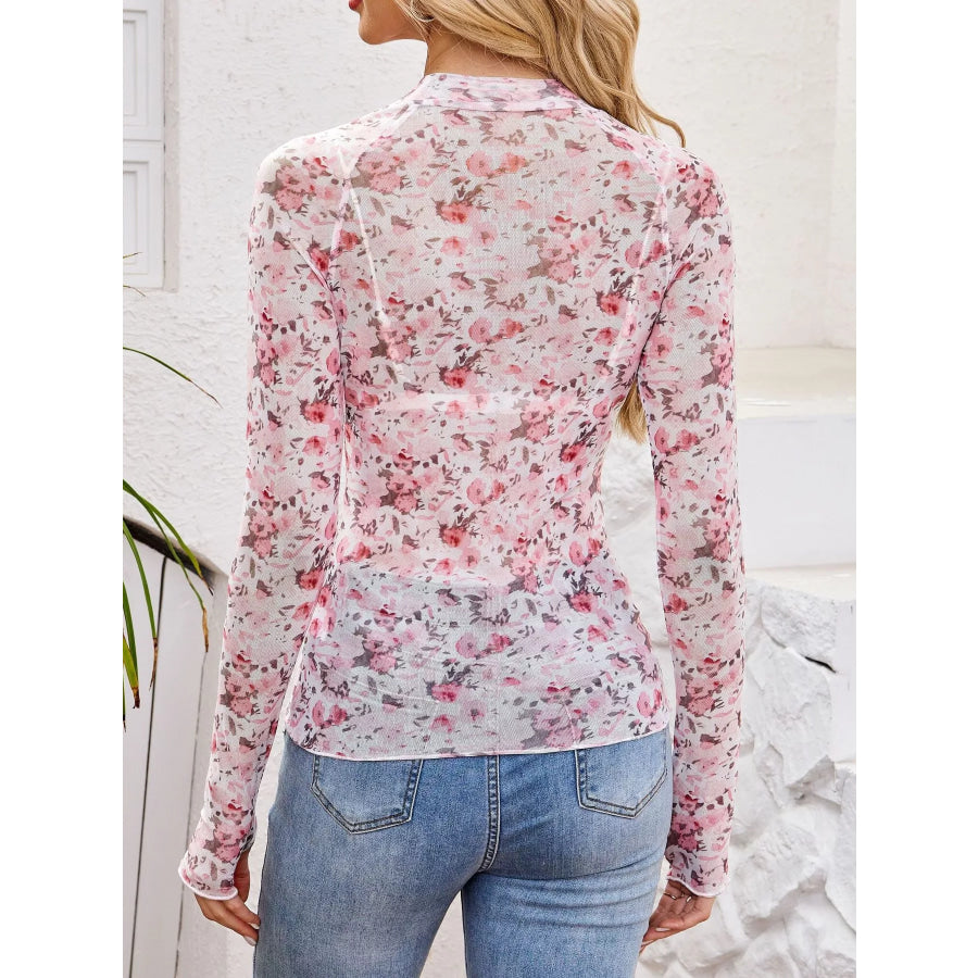 Sheer Mock Neck Long Sleeve Top Apparel and Accessories