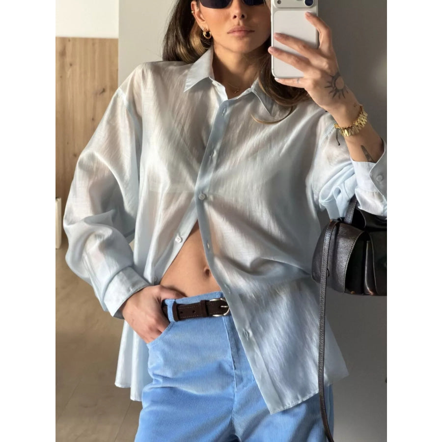 Sheer Oversized Button-Up Shirt Apparel and Accessories