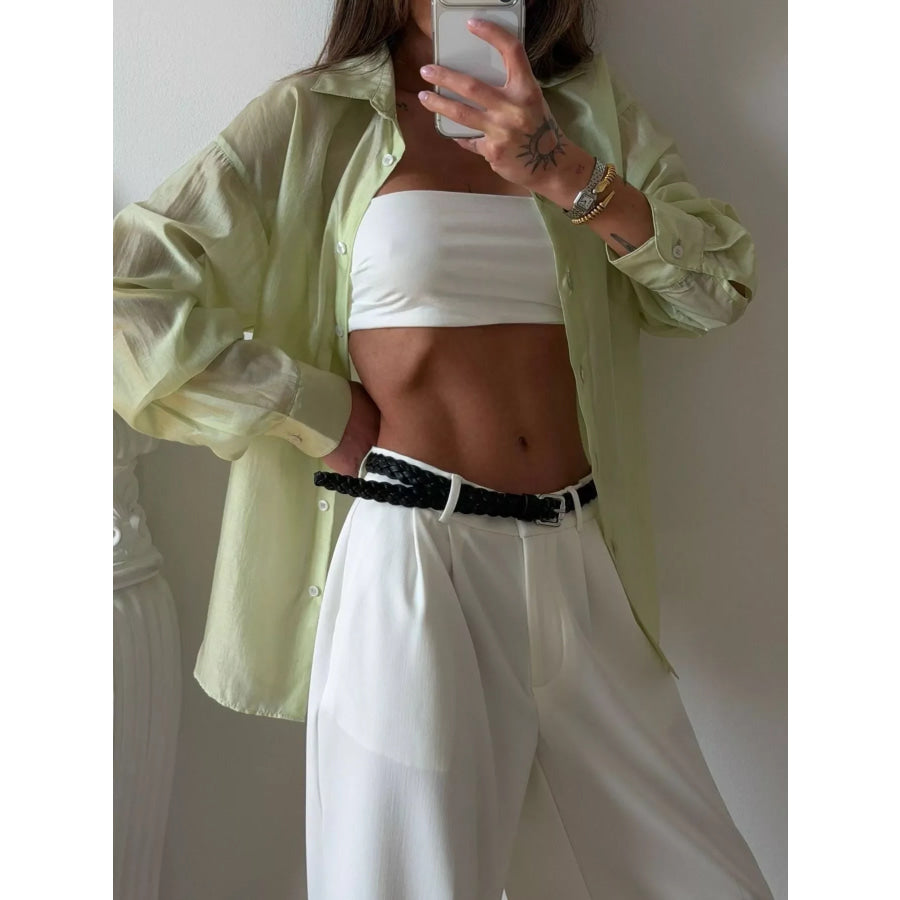 Sheer Oversized Button-Up Shirt Apparel and Accessories