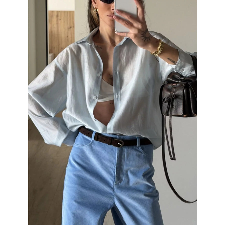 Sheer Oversized Button-Up Shirt Apparel and Accessories