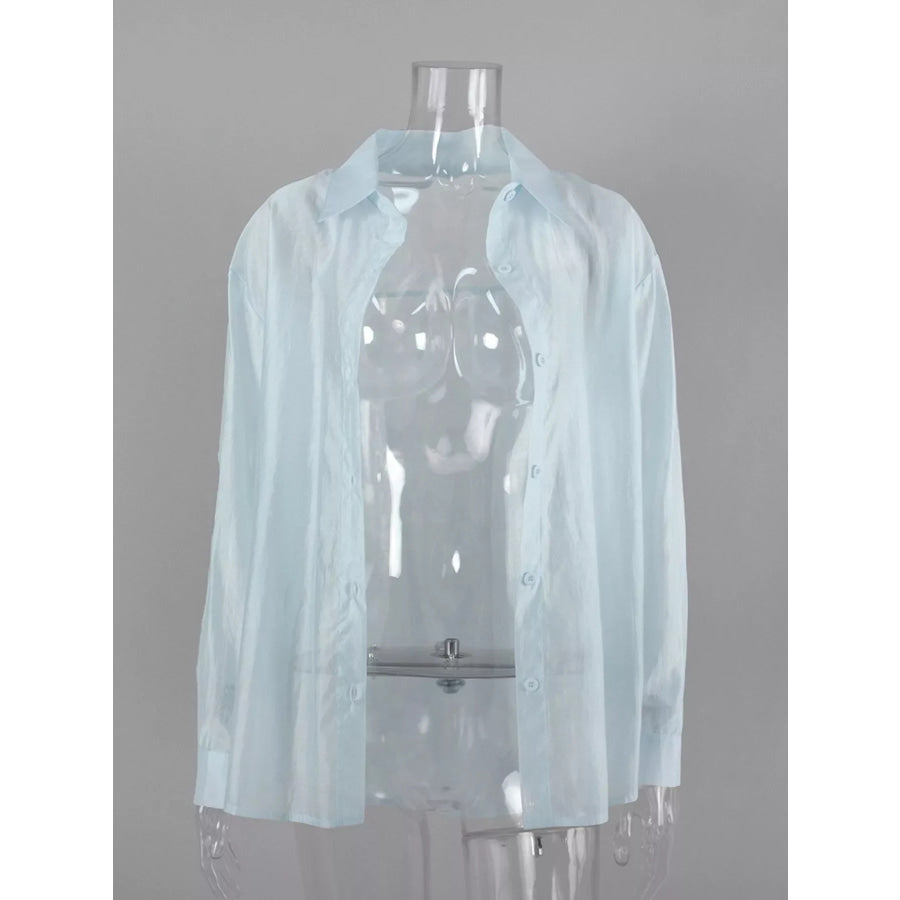 Sheer Oversized Button-Up Shirt Apparel and Accessories