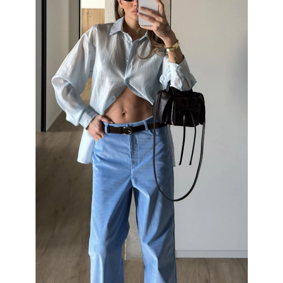 Sheer Oversized Button-Up Shirt Apparel and Accessories